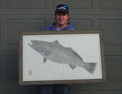 Original art gyotaku fish prints - 12lb Speckled Trout